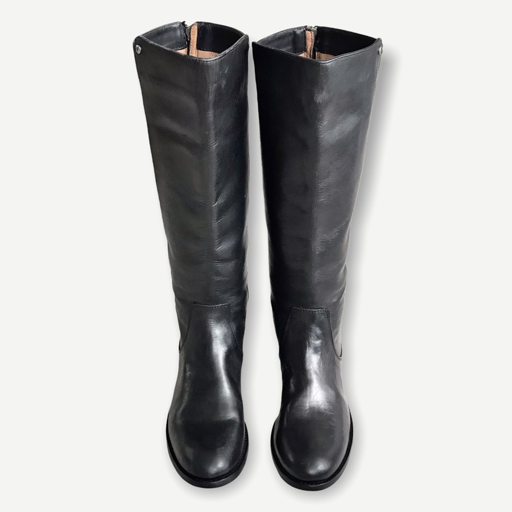 $398 Frye Melissa Stud Black Back Zip Tall Real Leather Black Knee High Boot - Picture 10 of 16